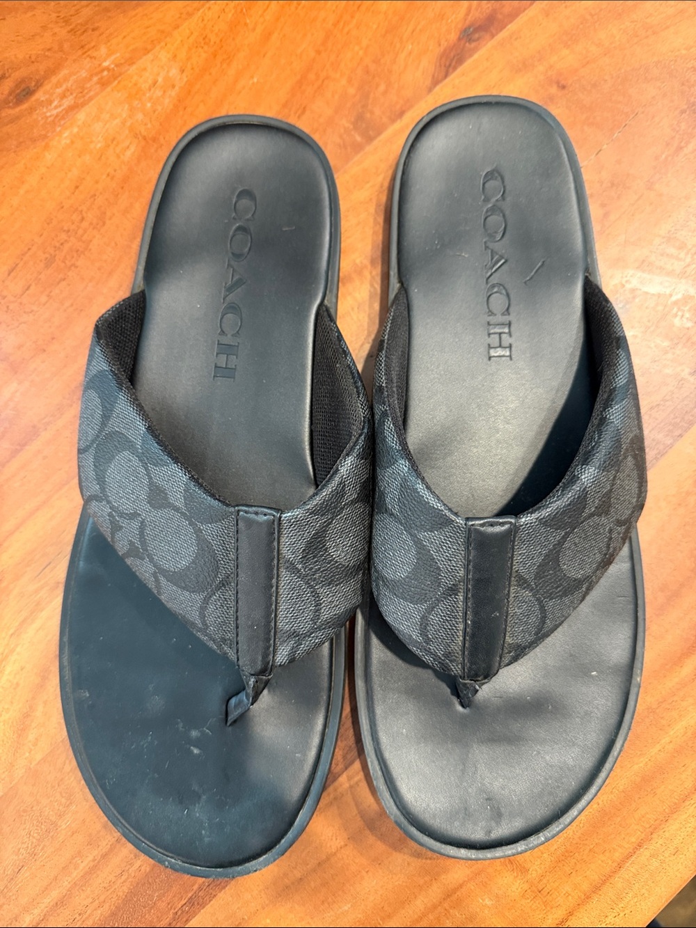 Coach Black/Charcoal Signature Logo Thong Sandals
